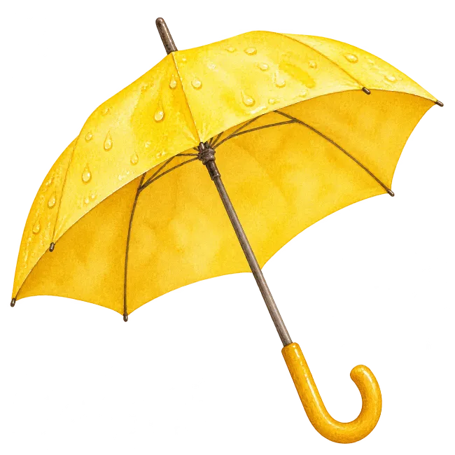 Watercolor Yellow Umbrella with Raindrops