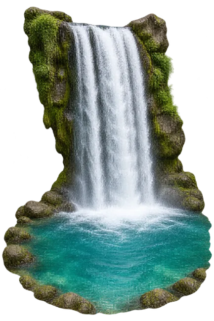 Waterfall with Rock Formation and Pool