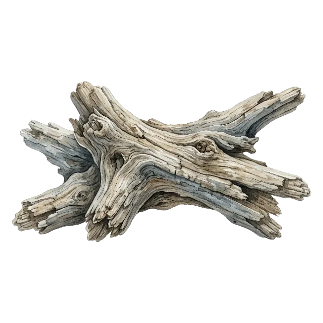Weathered Driftwood Branch Isolated on Black