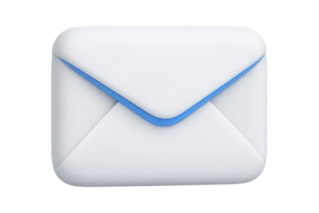 White 3D Mail Envelope Icon with Blue Accents