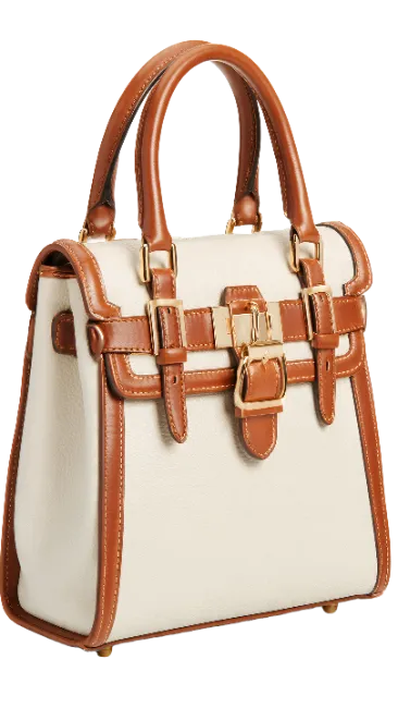 White and brown leather handbag