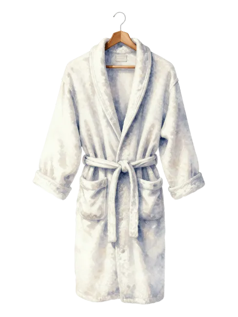 White Bathrobe on Wooden Hanger