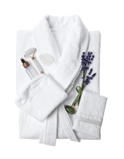 White Bathrobe with Spa Accessories and Lavender