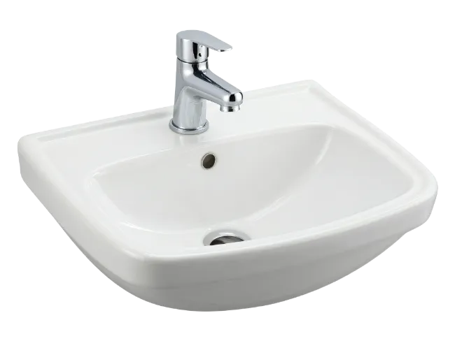 White Ceramic Bathroom Sink with Chrome Faucet