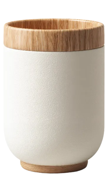 White Ceramic Cup with Wooden Rim