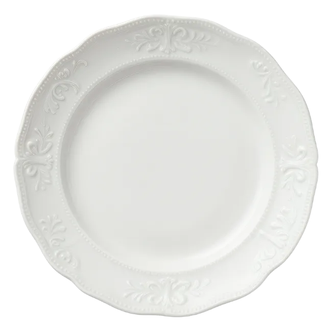 White Ceramic Dinner Plate with Embossed Rim