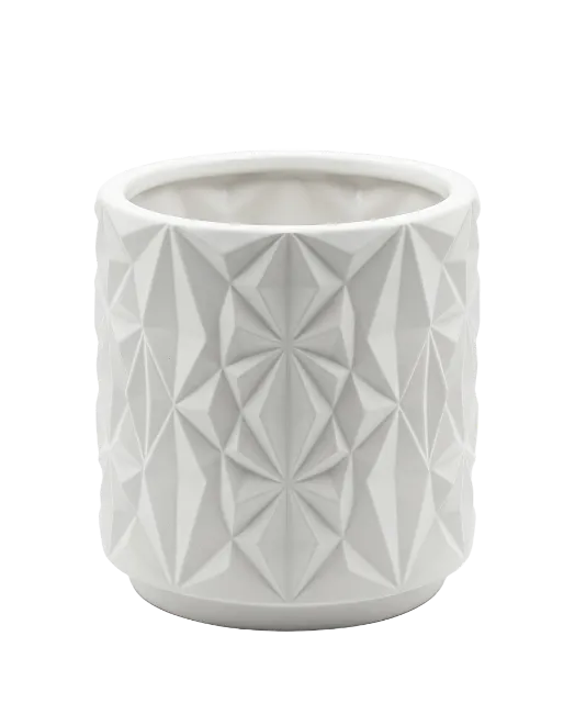 White Ceramic Geometric Pattern Planter Pot