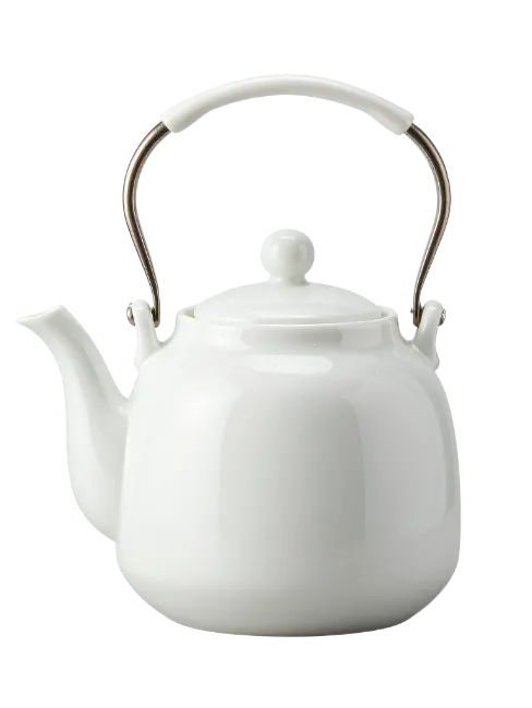 White Ceramic Teapot with Metal Handle