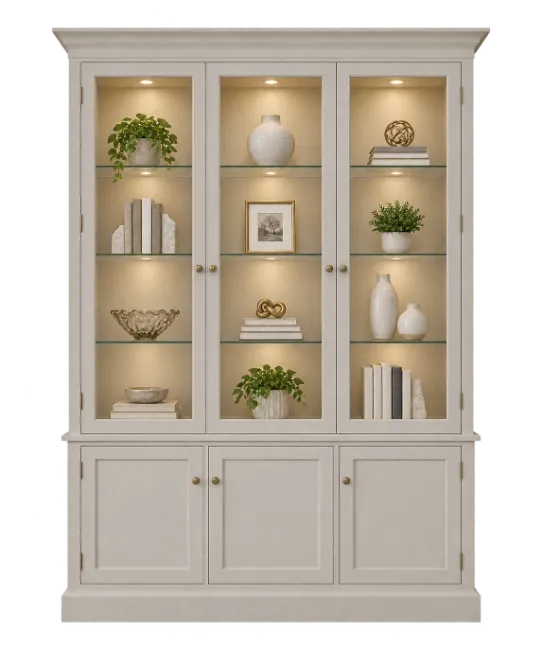 White Display Cabinet with Glass Doors and Shelves