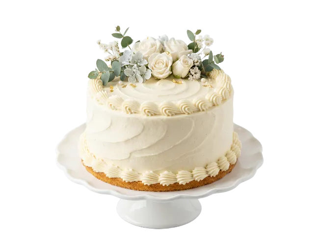 White Floral Wedding Cake on Stand