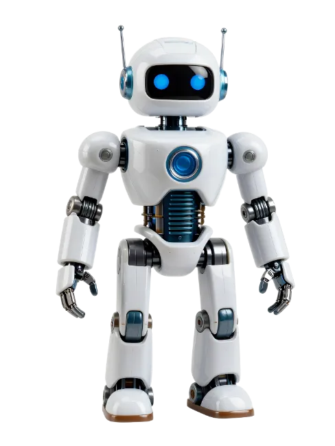 White humanoid robot with glowing blue eyes