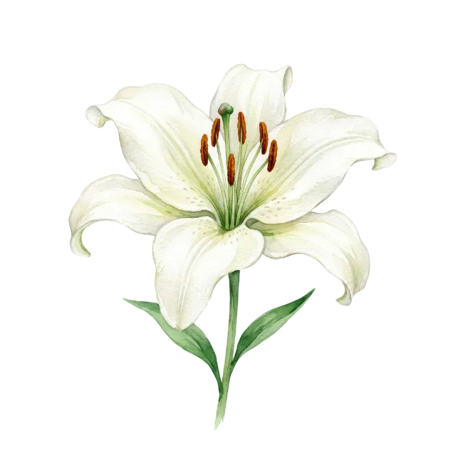 White Lily Flower Watercolor Illustration