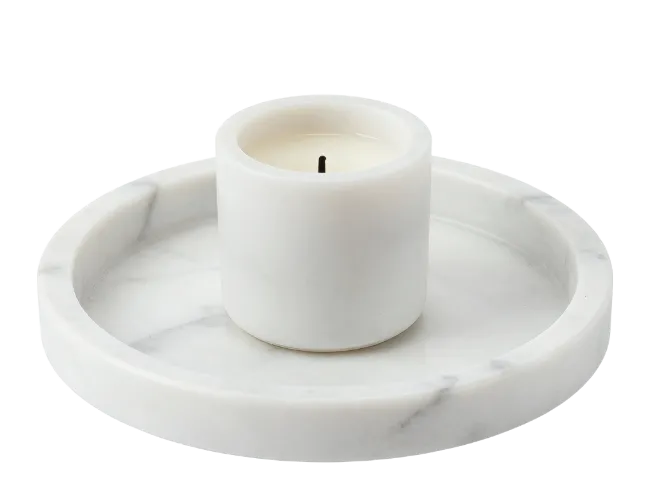 White Marble Candle Holder with Pillar Candle