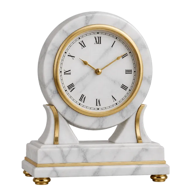 White Marble Mantel Clock with Gold Accents