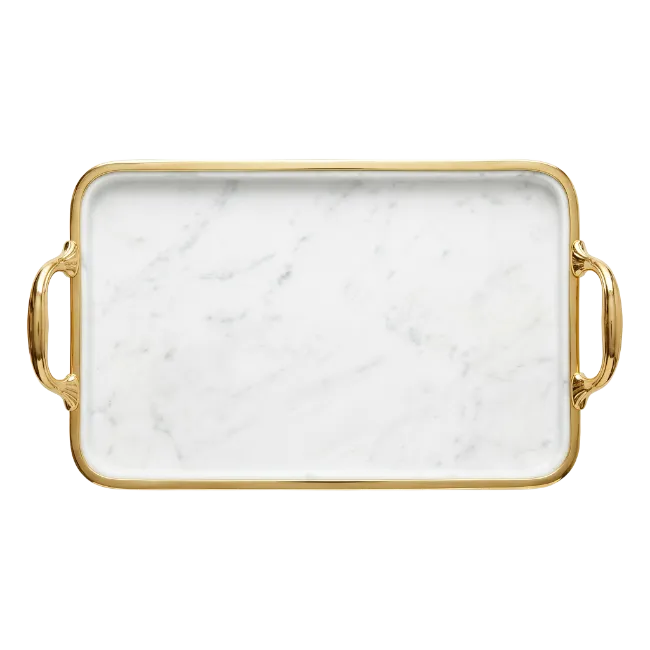 White Marble Serving Tray with Gold Handles