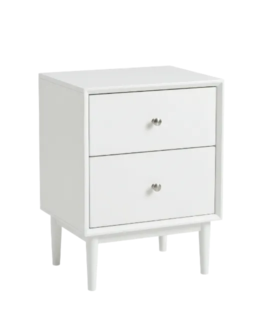 White Modern Nightstand with Two Drawers