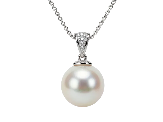 White Pearl Pendant Necklace with Silver Chain