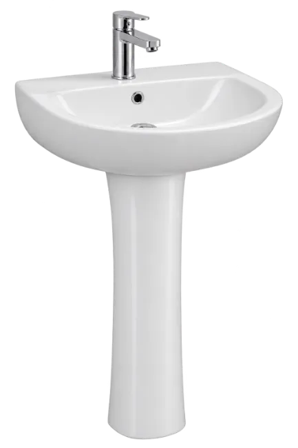 White Pedestal Sink with Chrome Faucet