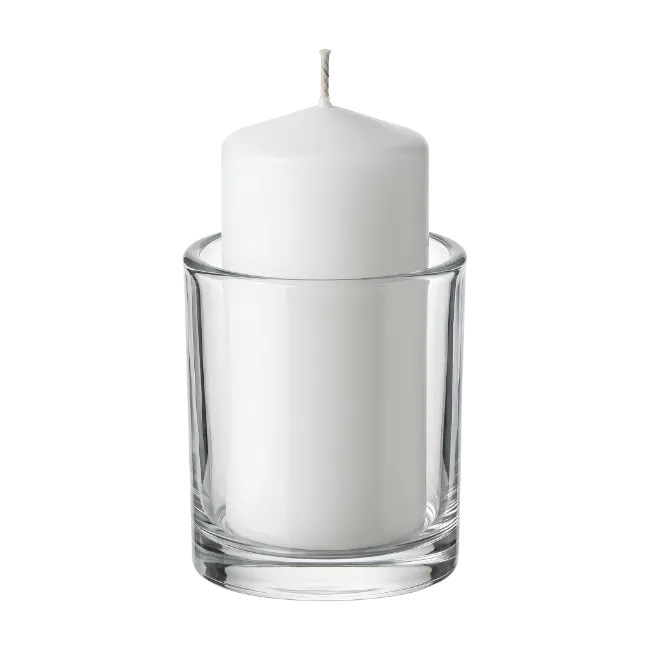 White Pillar Candle in Glass Holder