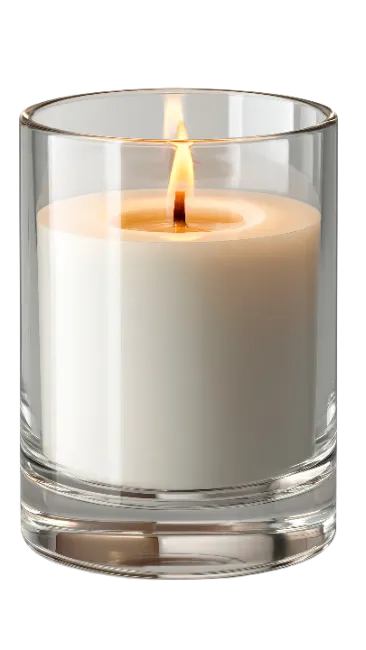 White Pillar Candle in Glass Jar with Flame