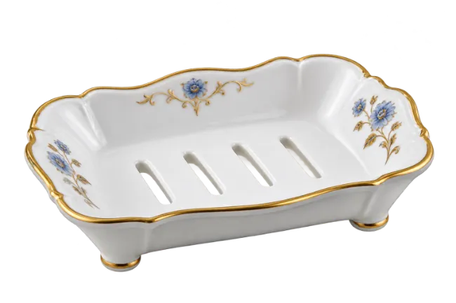 White Porcelain Soap Dish with Gold Trim