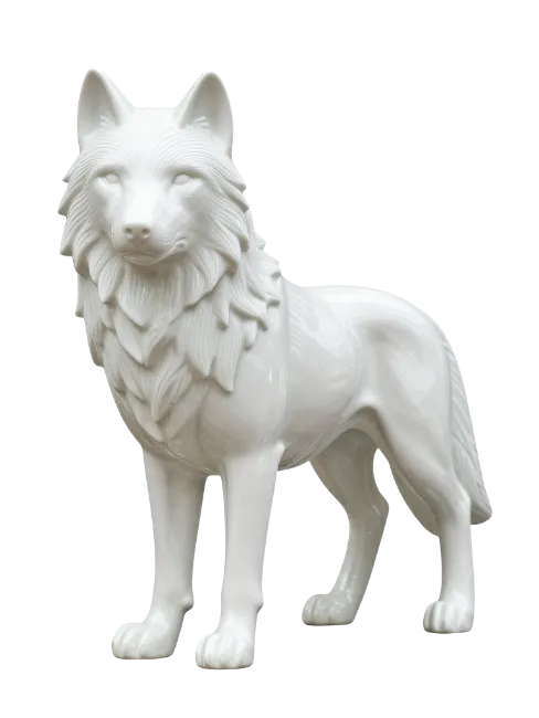 White Porcelain Wolf Figurine Standing