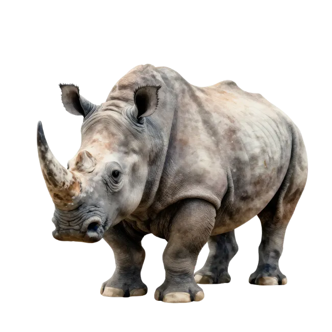 White Rhinoceros Standing Isolated