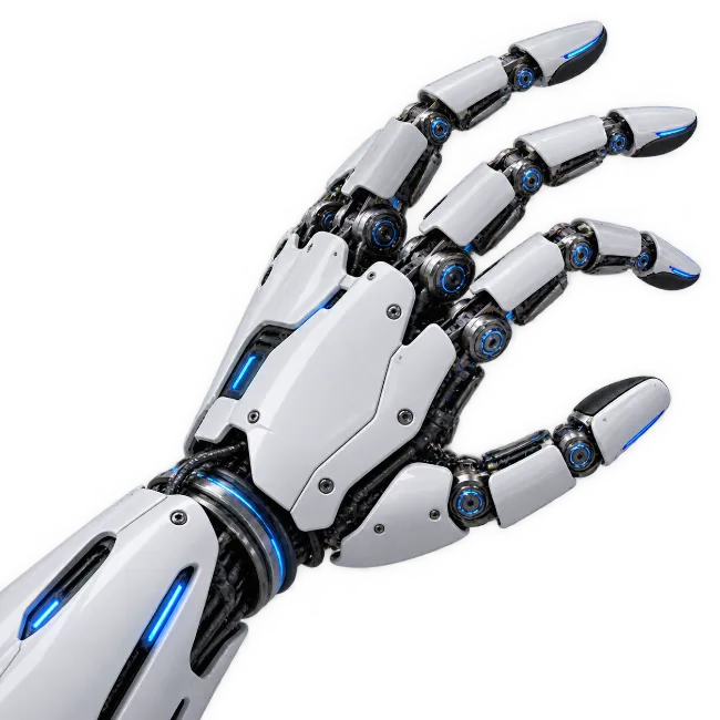 White robotic mechanical hand with blue accents
