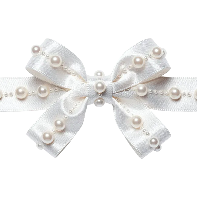 White Satin Bow with Pearls