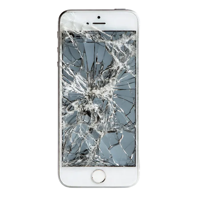 White Smartphone with Severely Cracked Glass Screen