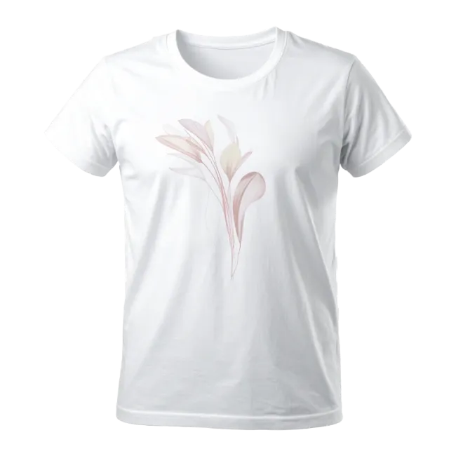 White T-Shirt with Abstract Floral Watercolor Illustration