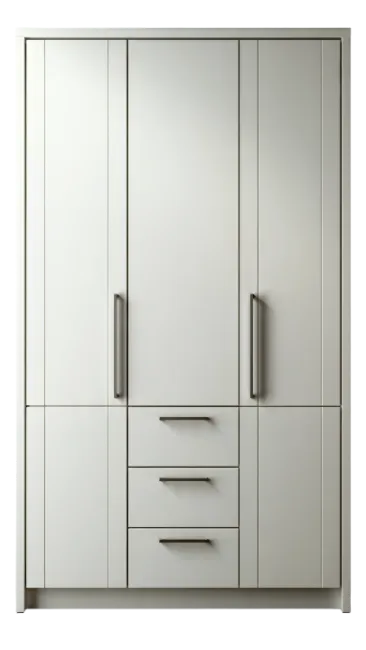 White Three Door Wardrobe with Drawers