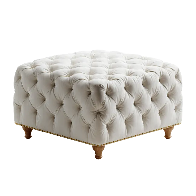 White Tufted Ottoman Footstool