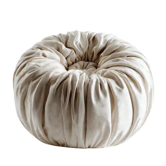 White Velvet Round Pouch Ottoman Stool