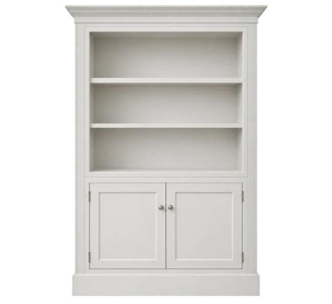 White Wooden Bookcase with Cabinet Doors