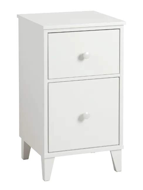 White Wooden Nightstand with Two Drawers