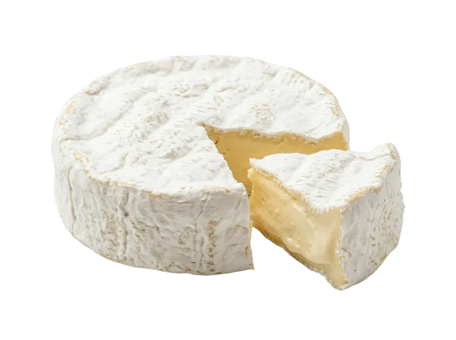 Whole Camembert Cheese Wheel with Sliced Wedge