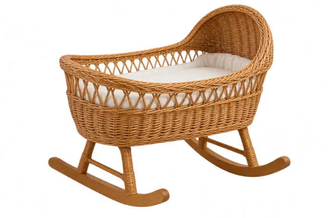 Wicker Baby Bassinet Rocking Cradle