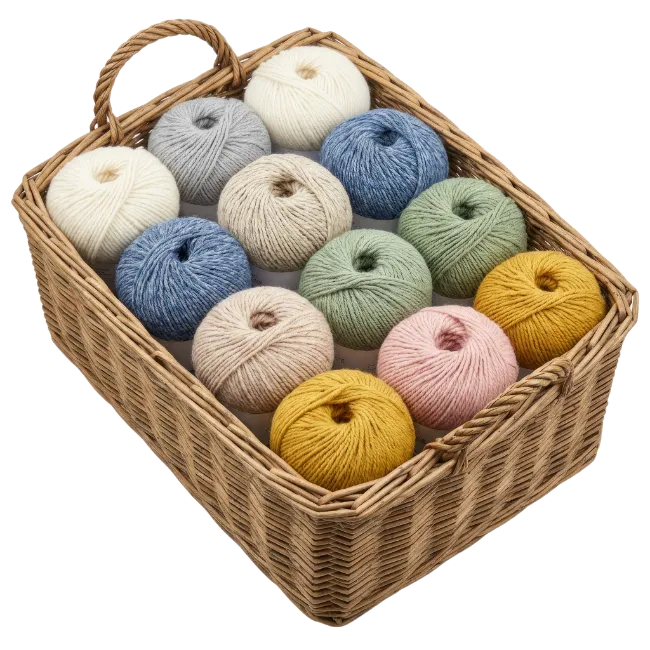 Wicker Basket Filled With Colorful Yarn Balls