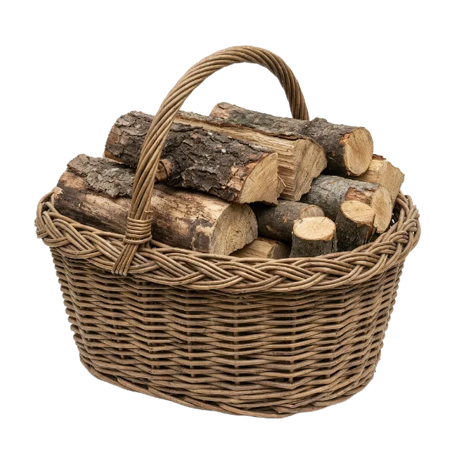 Wicker Basket Filled With Firewood
