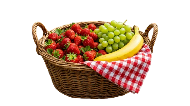 Wicker Basket Filled with Fresh Mixed Fruit