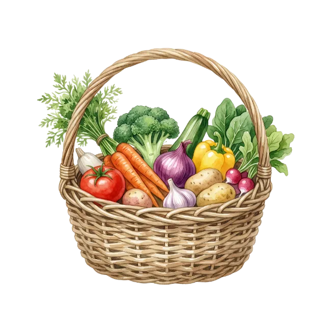 Wicker Basket Filled With Fresh Vegetables