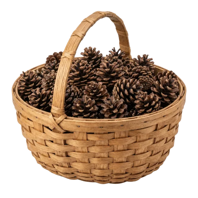 Wicker Basket Full of Pine Cones