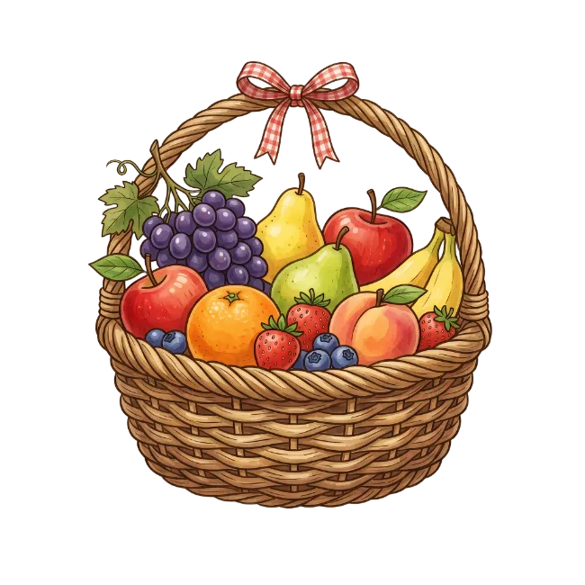 Wicker Fruit Basket Filled With Assorted Fresh Fruit