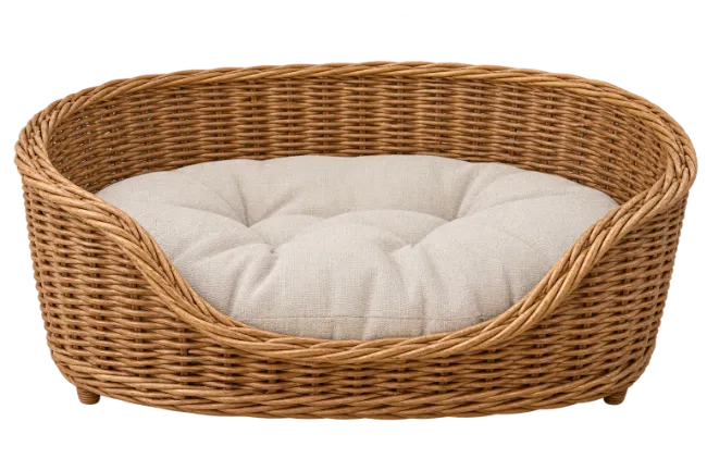 Wicker Pet Bed with Soft Cushion