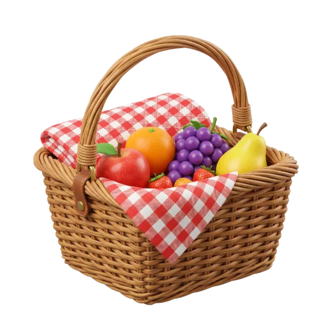 Wicker Picnic Basket Filled With Fresh Fruit