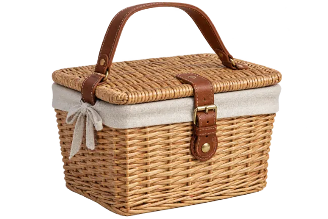 Wicker Picnic Basket with Leather Straps