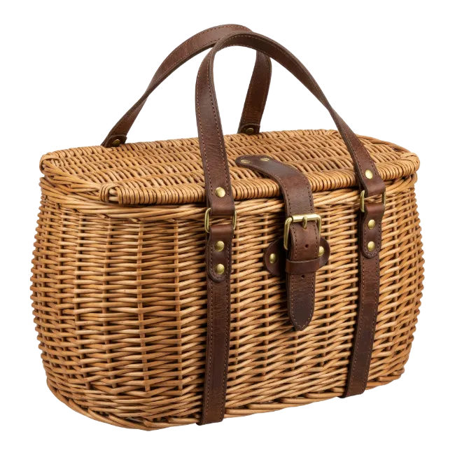 Wicker Picnic Basket with Leather Straps