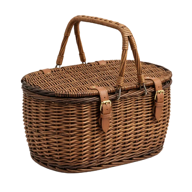 Wicker Picnic Basket with Leather Straps
