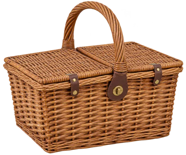 Wicker Picnic Basket with Lid and Handle